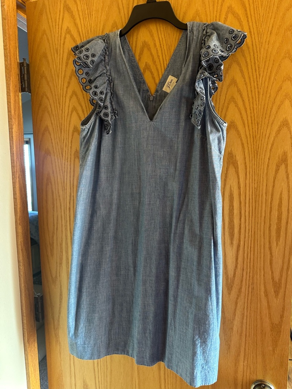 J. Crew Chambray Eyelet Flutter-Sleeve Mini Dress - Light Blue